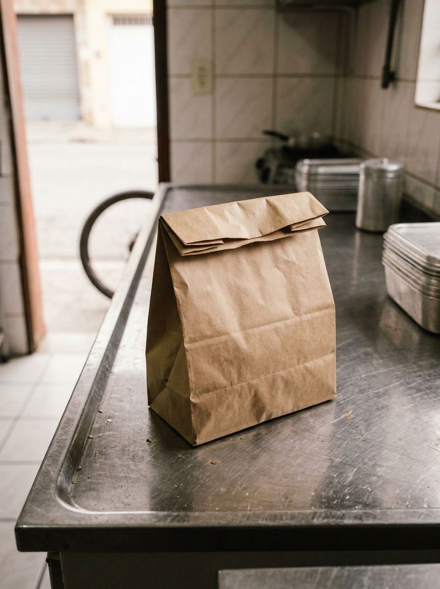 a entrega saindo em sacola de papel